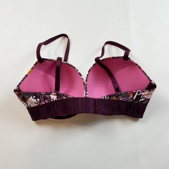 NWOT Victoria's Secret PINK Bra 32D Wear Everywhere Super Push Up Floral Logo - Picture 3 of 8